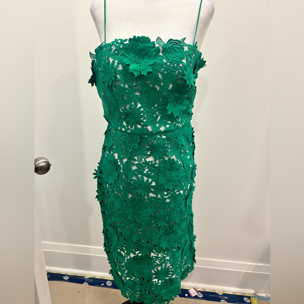 Milly appliqué green dress with spaghetti straps EUC